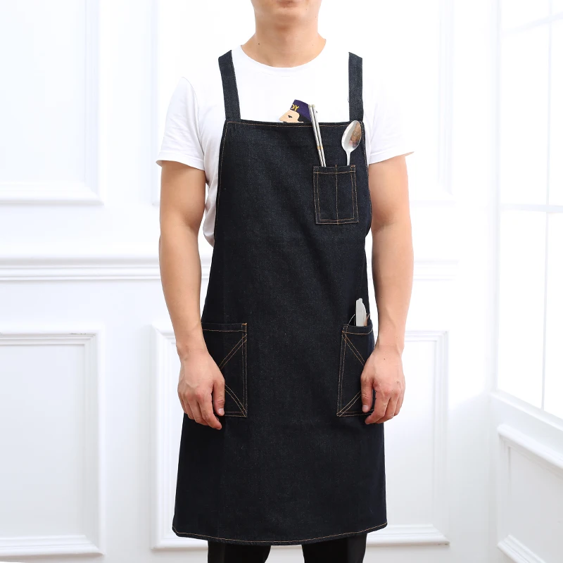 Buy fashion Lady Men Pure cotton unisex High grade denim Kitchen Apron For