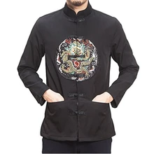 Азия костюмы Китайская одежда-платье в китайском стиле с вышивкой «дракон» Халат пальто Ретро Кнопка Тан костюм; пальто с воротником мужские молодежные туфли