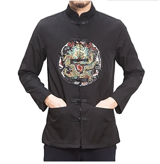 

Asia suits Chinese clothing - Chinese style dragon embroidery robe coat retro button Tang suit collar coat men's youth