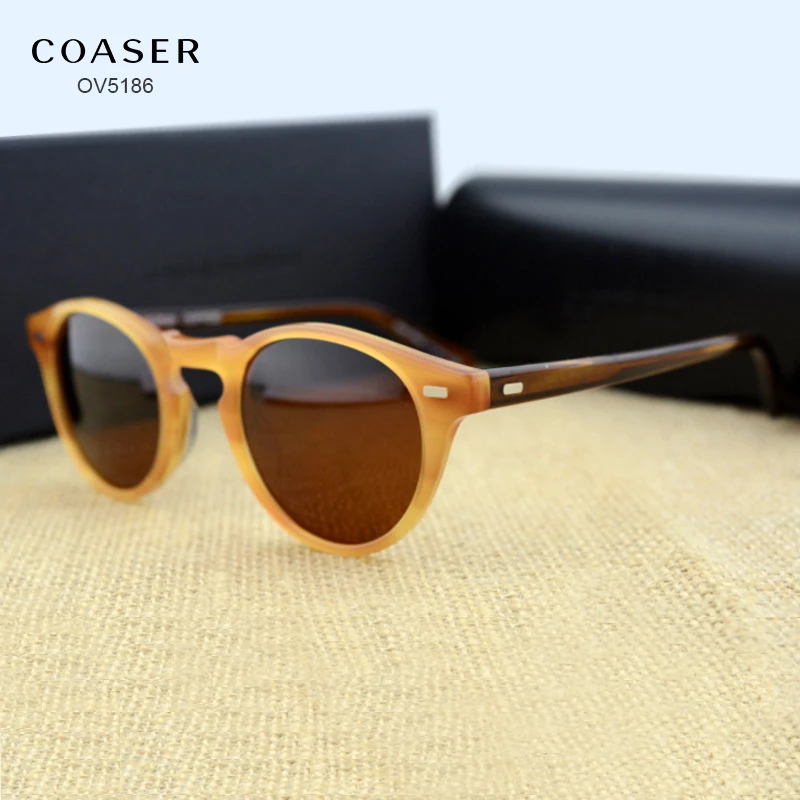 

COASER OV5186 Round Acetate Eyeglasses Frame Polarized Sunglasses Men Women Brand Designer Vintage Gafas De Sol Sun Glasses