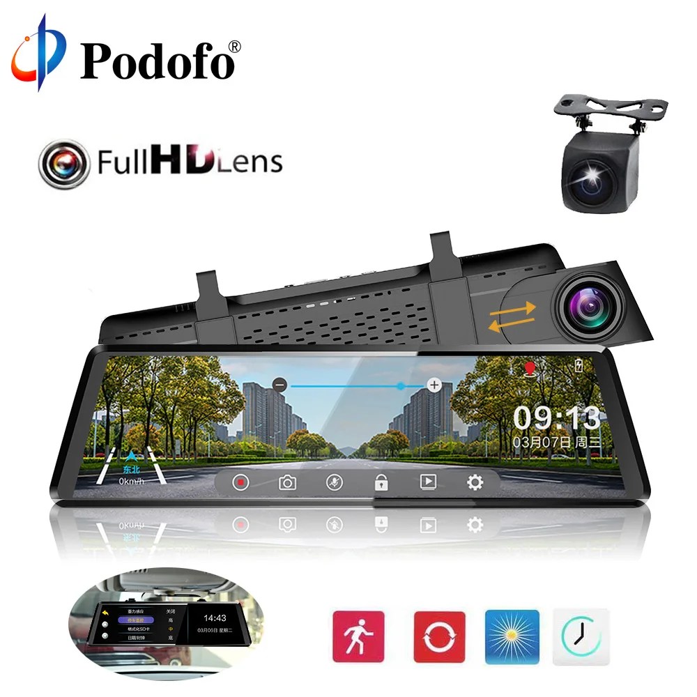 

AMPrime 10" Car DVRS Camera Touch Screen Dashcam FHD 1080P Dual Lens Registrator Night Vision Video Recorder Rearview Mirror DVR