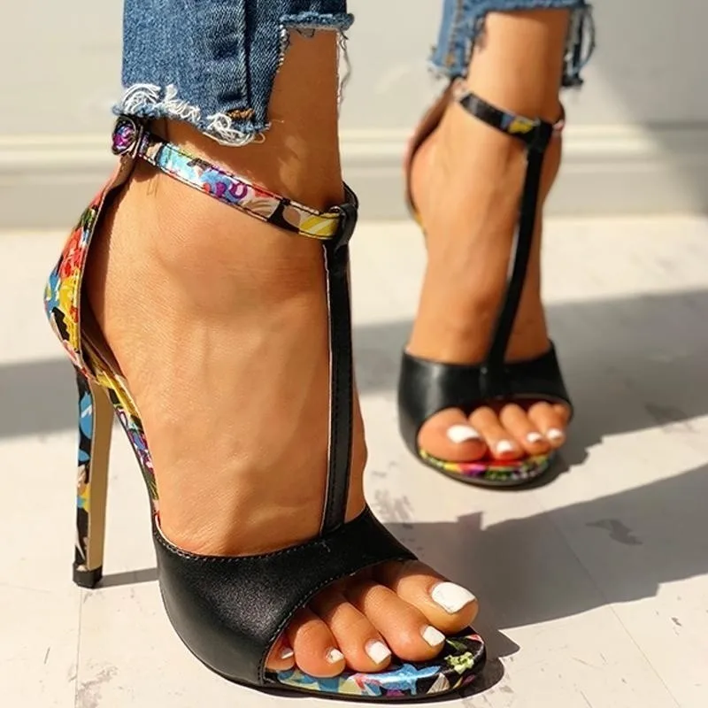 DAHOOD/босоножки на высоком каблуке; женские летние туфли на ремешке с очень открытым носком; модельные туфли для вечеринок; обувь с ремешками и цветочным узором; Босоножки с открытым носком