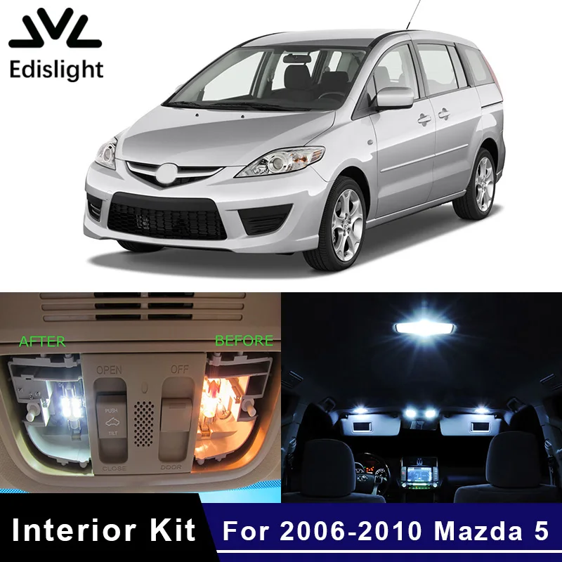 

Edislight 10Pcs White Ice Blue Canbus LED Lamp Car Bulbs Interior Package Kit For 2006-2010 Mazda 5 Map Dome Trunk Plate Light