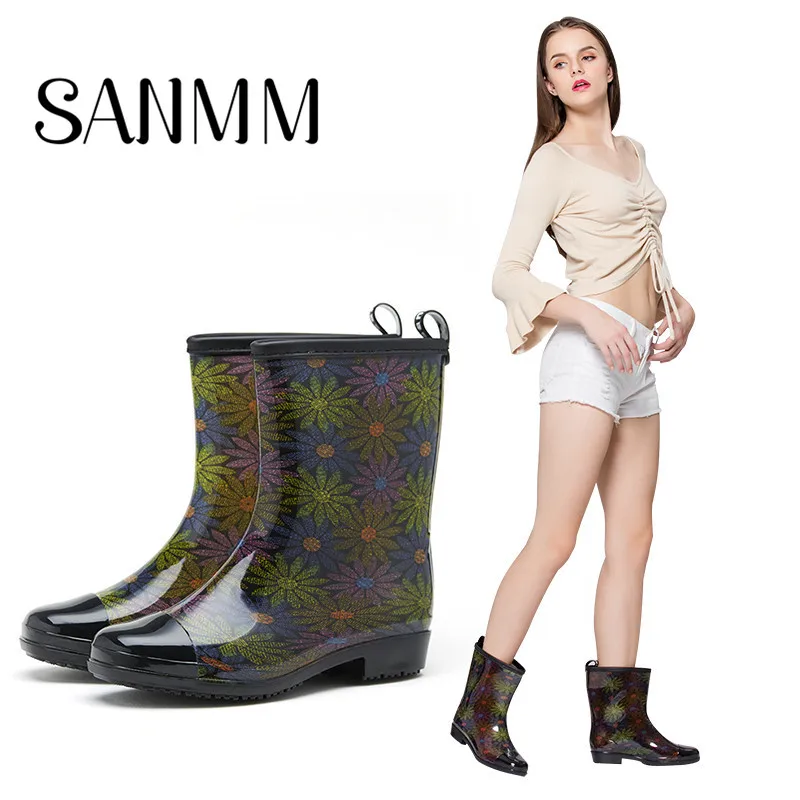 SANMM Women Non-Slip Mid-Calf Winter Rainboots Warm Socks Inserts Waterproof PVC Water Shoes Woman Autumn Boots SANMM Women Non-Slip Mid-Calf Winter Rainboots Warm Socks Inserts Waterproof PVC Water Shoes Woman Autumn Boots