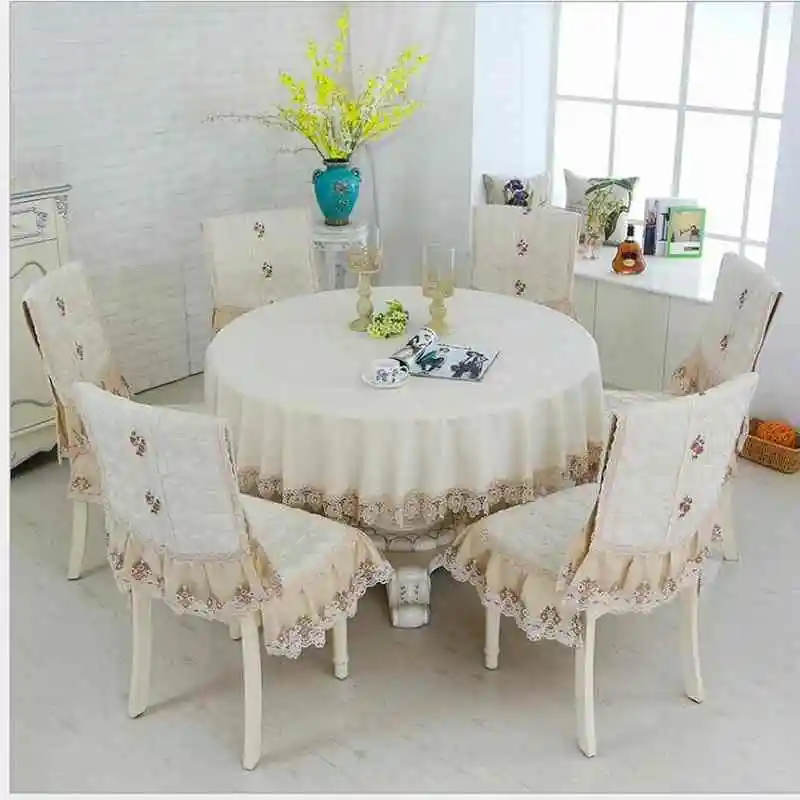 

Elegant Chennile Lace Floral Home Kitchen Party Tablecloth Set Suit Table-cloth Rectangular Round Table Cloth Chair Cover