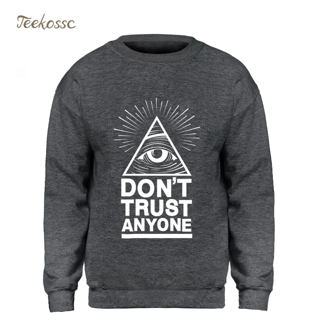 Мужская толстовка с капюшоном Don't Trust серая черная круглая флисовая теплая
