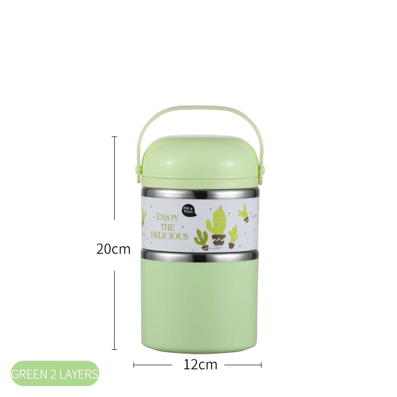 Green 2 Layer WORTHBUY милый японский термальный Ланч-бокс герметичный из нержавеющей стали Bento box детский портативный контейнер для еды для пикника и школы - Цвет: Green 2 Layer