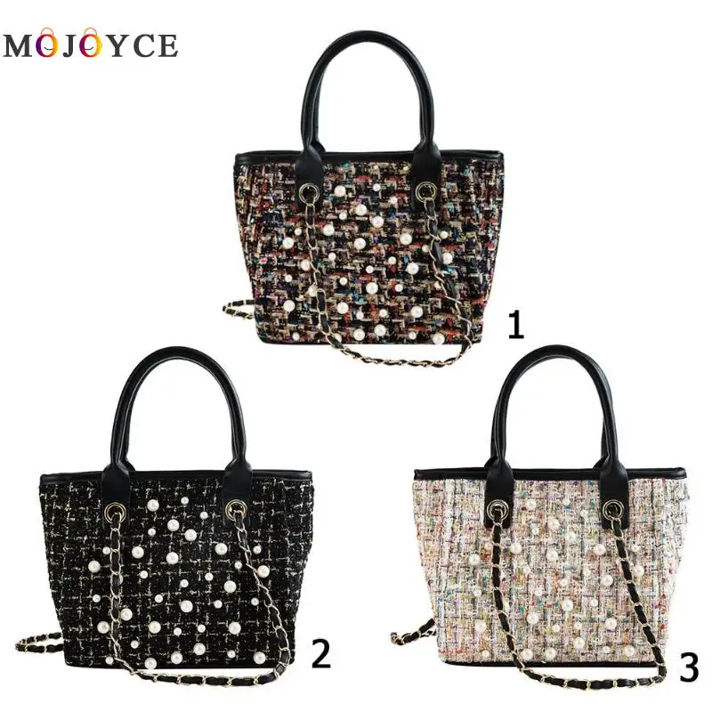 خمر منقوشة الصوف اللؤلؤ المرأة حقيبة يد الفتيات الأعلى مقبض اليد أكياس Crossbody حقائب كتف بولسا الأنثوية