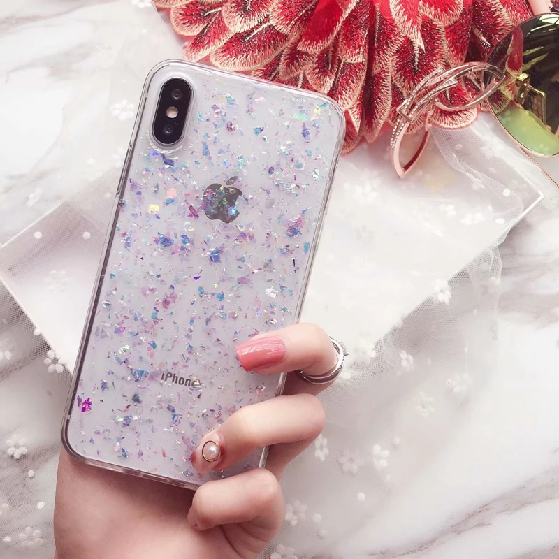 

Sequin Foil Soft TPU Case For Iphone XS MAX X 10 8 7 6 Plus Luxury Foil Bling Sparkle Heart Love Glitter Confetti Flake 1pcs