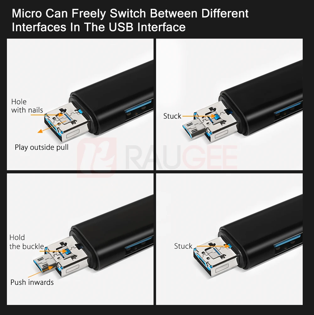 Raugee type-C и микро OTG USB кард-ридер 3 в 1 USB карта адаптер флэш-накопитель TF карта памяти кардридер для Mac компьютер смартфон