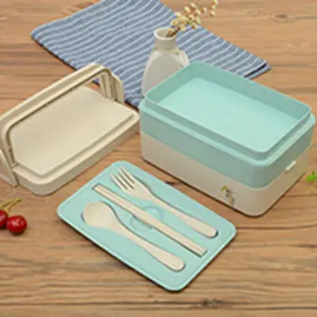 

Wheat Rectangular Lunch Cutlery Set Boxes Set Three with Fork
