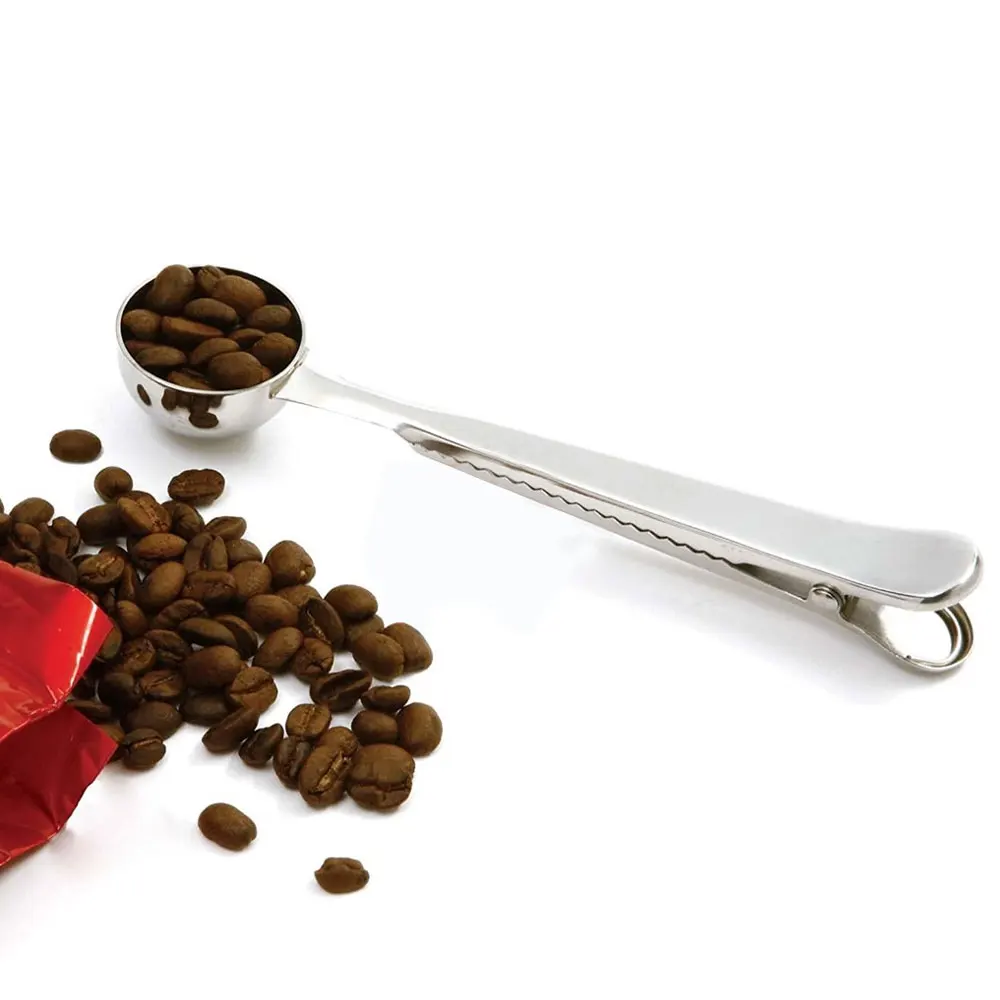 

Coffee Spoons with Clip,Thickened Solid 304 Stainless Steel Coffee Spoon Rest, Ground Coffee Scoop Set with Sealing Bag Clip for