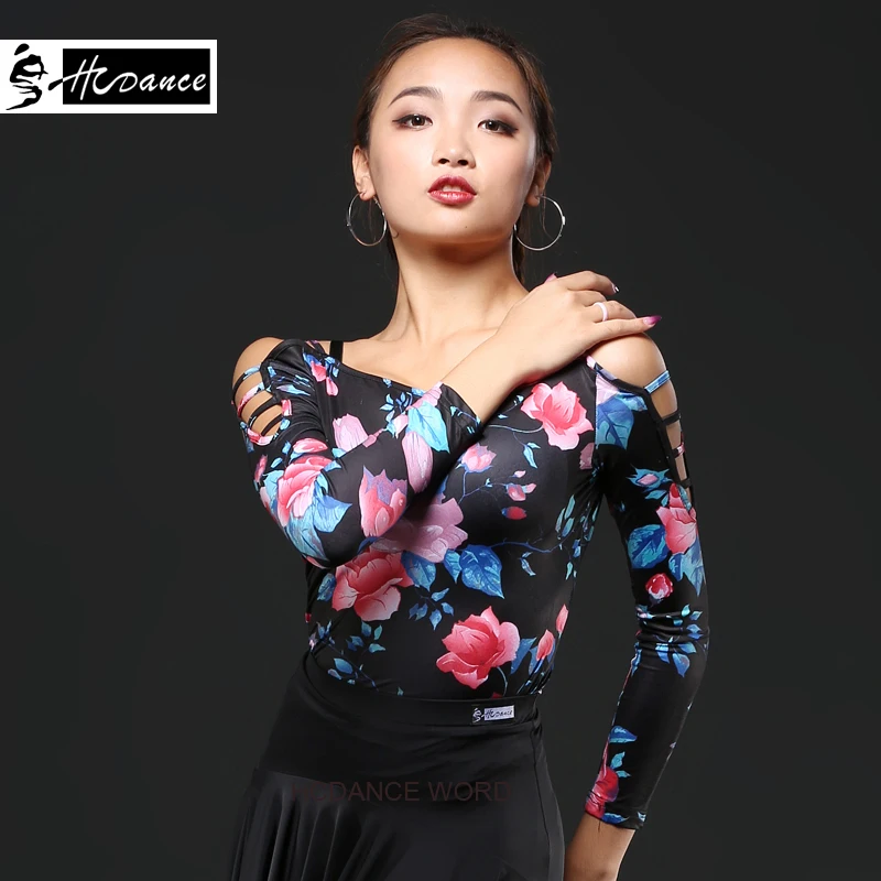 

2018 New Latin Dance Dress Polyester Silk Long Sleeve Dance Dresses Women Salsa Rumba Cha Costume Top Dress Hot Sale A1057