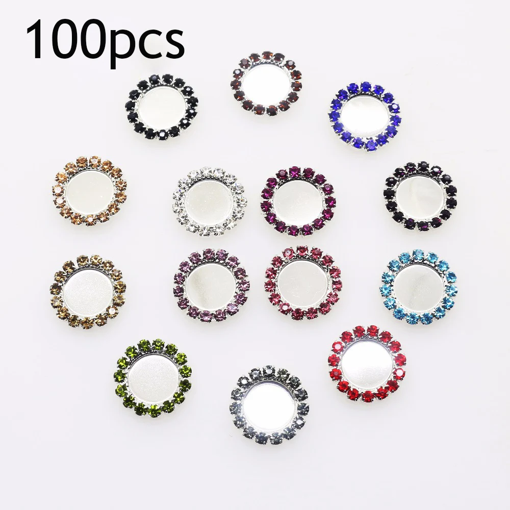 

Free shipping inner 10mm rhinestone buttons tray bottle cap setting can choose styles Mix 14 colors for 100PCS