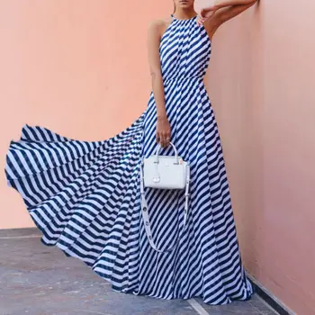

Hirigin 2019 Summer Women Strand Long Maxi Striped Sleeveless Dress