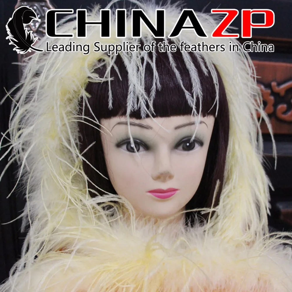 

CHINAZP Wholesale 10yards/lot 35gram/piece Top Quality Dyed Beige Ostrich Feather Boas and Scarfs