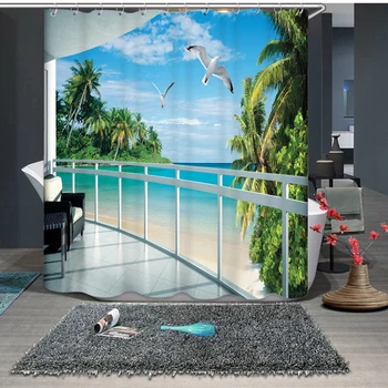 

Senisaihon 3D Shower Curtains Seaside Sandy Beach Scenery Pattern Bath Curtain Waterproof Fabrics Bathroom Curtains Products