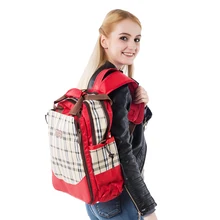 Водонепроницаемый клетчатый дизайн красный/синий/коричневый Оформление заказа стильные модные Подгузники Сумки, многофункциональная большая емкость два плеча Пеленки сумки