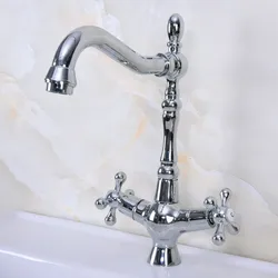 Deck Mounted Polished Chrome Brass Swivel Spout Double Cross Handles Kitchen/Bar Bathroom Sink Faucet Hot&Cold Mixer Tap anf920