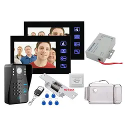 Домашний комплект 2 шт. 7 "ЖК-видео RFID Контроль доступа к паролю Системы система внутренней связи с домофоном Kit + электрический замок