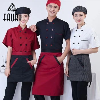 

Men Breathable Double-breasted Chef Shirt Unisex Short Sleeves Chef Jacket Hotel Restaurant Kitchen Baking Cooking Wear Uniforms