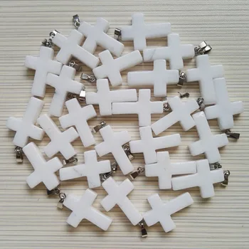 

Wholesale fashion White marble Natural stone pendant for jewelry making charm cross pendants women 50pcs/lot free shipping