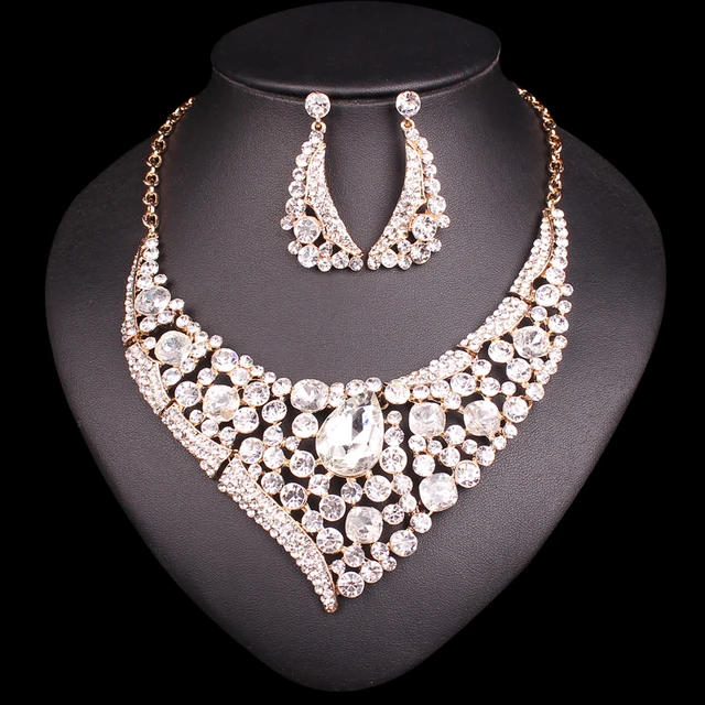 Fashion Bridal Jewelry Sets Wedding Necklace Earrings For Brides Fashion Bridal Jewelry Sets Wedding Necklace Earrings For Brides Party Accessories Crystal Jewellery Costume Decoration