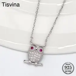 Tisvina 2018 Новое милое ожерелье с совой для женщин 100% 925 пробы серебро животное птица кулон чокер ожерелье с цепочкой женские ювелирные изделия