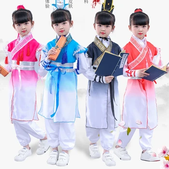 

Chinese Costume For Kids Folklore Wushu Clothing Traditional Chinese Hanfu Children Qing Dynasty Ancient Folk Dance Stage DN3606