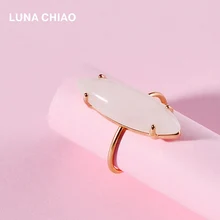 

LUNA CHIAO KC gold Plating Prong Women Marquise Natural Stone Free Size Ring labadorite Stone Ring for Women