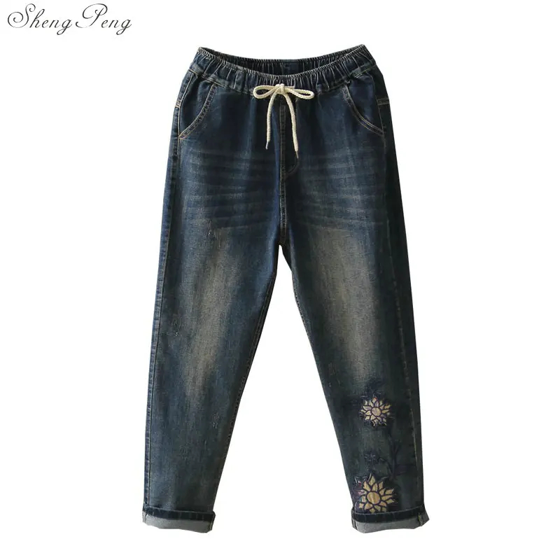 Embroidery Jeans women High Waist Skinny Jeans Plus Size