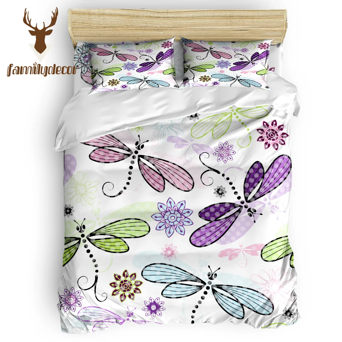 

FamilyDecor Dragonfly Spring Dots Patttern Bedding Set Luxury Comforter Bedding Sets 3D King Size Red Blue Cotton DHL Free Shipp