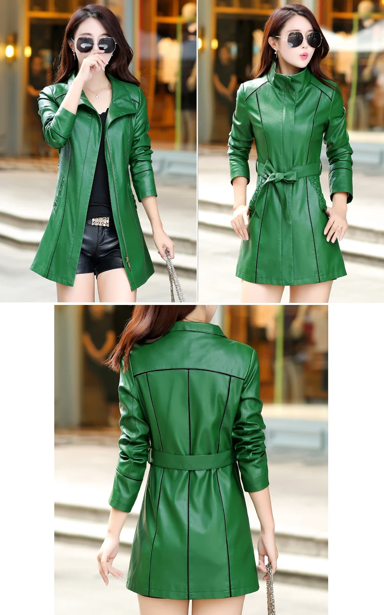 Весна Плюс Размер M L XL 2XL 3XL 4XL кожаная куртка женская кожаная куртка длинные тонкие куртки женские желтые L133