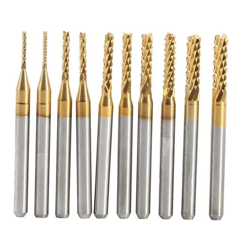 

10 Pcs Engraving Bit Coated Drilling Hole Carbide Cnc Rotary Bits, End Mill Burrs Milling Cutter Bit With Titanium Plating For