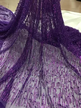 

Hot selling J-52512 glued glitter sequins lace fabric with beads African French net tulle Lace Fabric for party