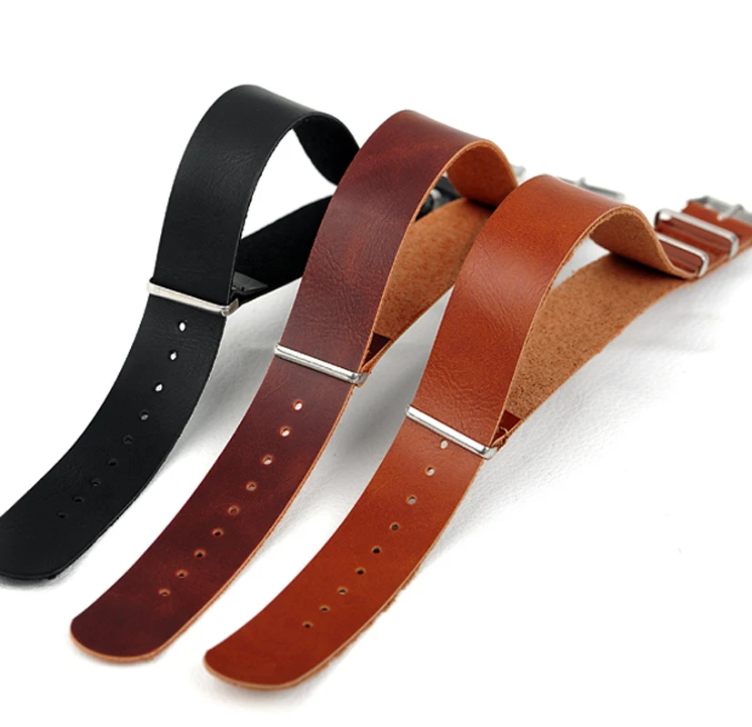 

New Arrived 1pcs 18 20 22MM black brown PU Leather watch band waterproof Straps, casual NATO wrist watchband long