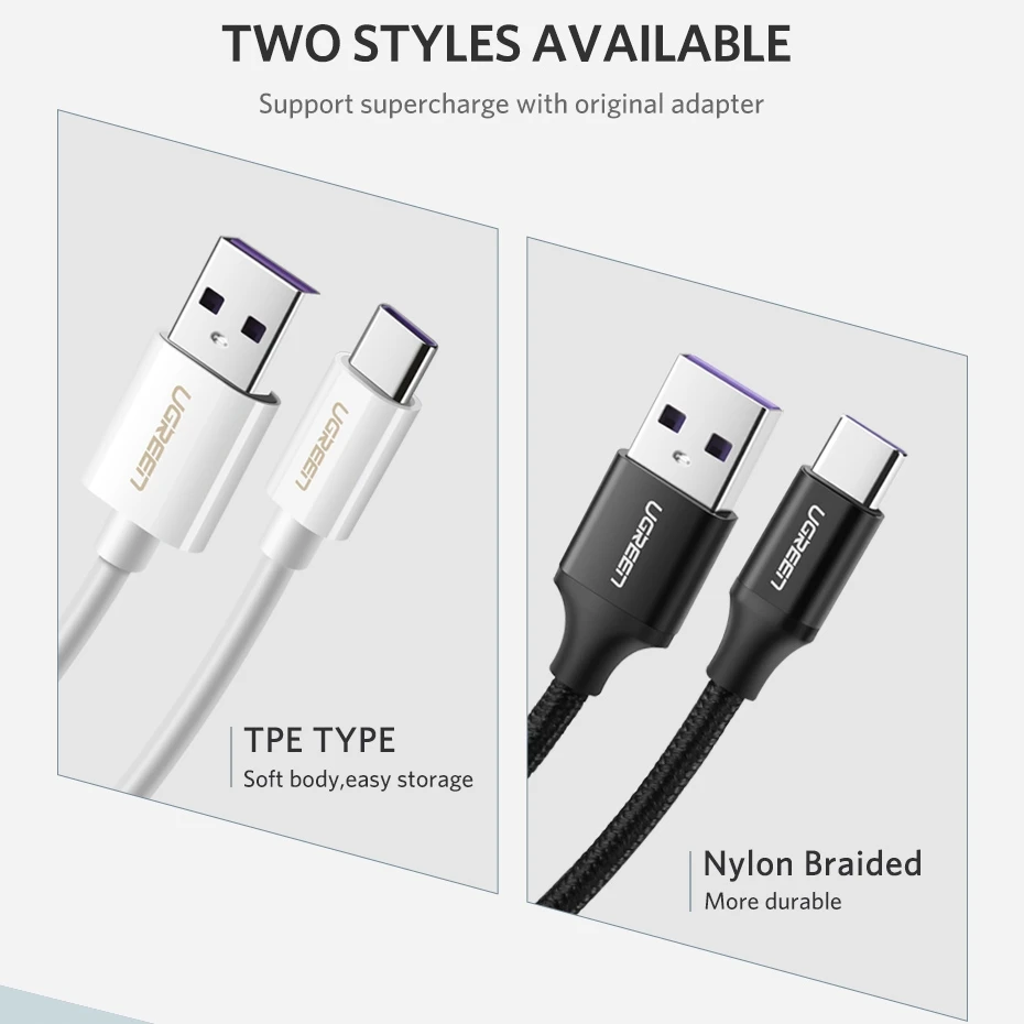 Кабель Ugreen 5A usb type c для быстрой зарядки Samsung s8 s9 huawei P20 lite P30 mate 20 pro xiaomi 9 короткий