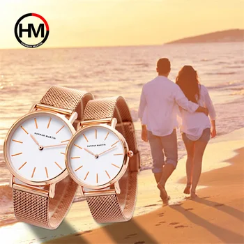 

Men Women Couple Watch Luxury Brand Rose Gold Steel Mesh Wrist Watches Ultra Thin Male Female Watch Relogios Feminino Clock Xfcs