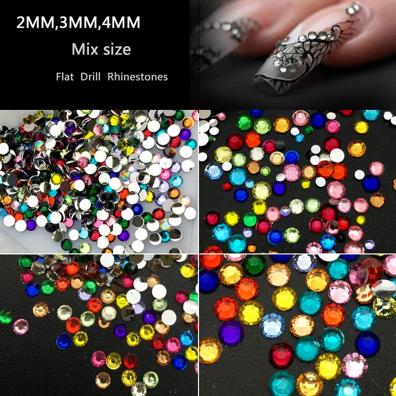 2,3,4MM Colorful Nail Art Rhinestones  For Nails Shoes And Wedding   Crystal Glitters Decoration Mix Size