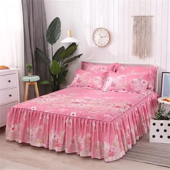 

Queen Size Bed Skirt Single-Layer Skin-Friendly Cotton Bedspread 3PCS/Set 1 Bedspread 2 Pillowcases Flower Series 1.5*2M #4O