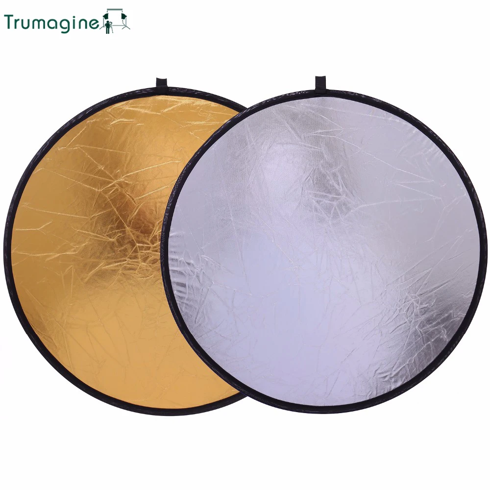 

110CM/43'' 2 in 1 Portable Collapsible Round Light Reflector Disc Photography Studio Reflector For Camera Gold Silver