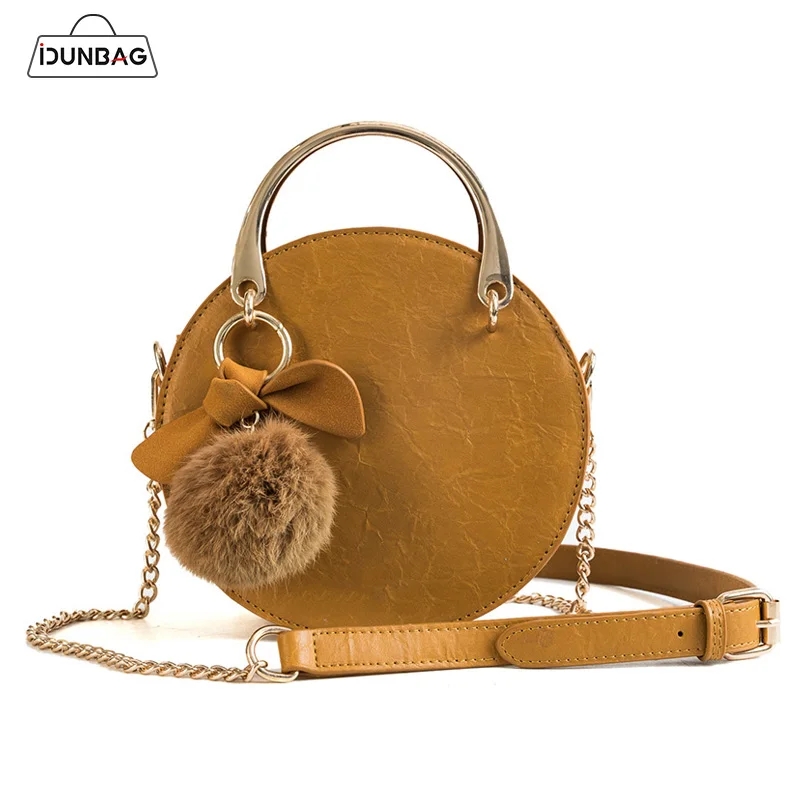 www.waldenwongart.com : Buy Fur Ball Circular Round Women&#39;s Shoulder Bag PU Leather Handbags Messenger ...