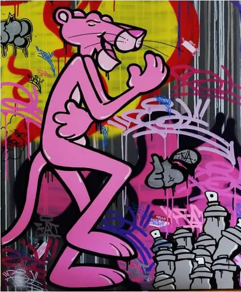 Handmade Alec Graffiti Pink Panther art Custom painting pop art street art urban art on canvas wall pictures for living room