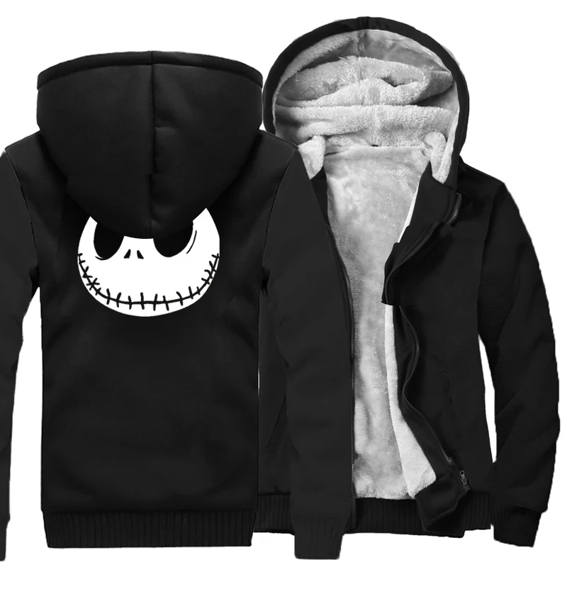 Jack Skellington/уличная Толстовка в стиле хип-хоп с принтом со злом лица, зимние плотные толстовки для мужчин Harajuku, куртка на молнии, толстовка - Цвет: black5