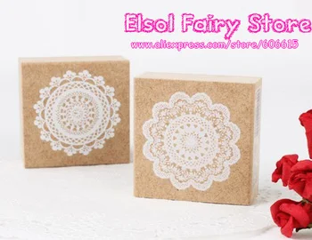 

Wholesale Lovely Wooden Lace Stamp Round Doily Stamp 45x45mm, 2 Designs, 20pcs/lot