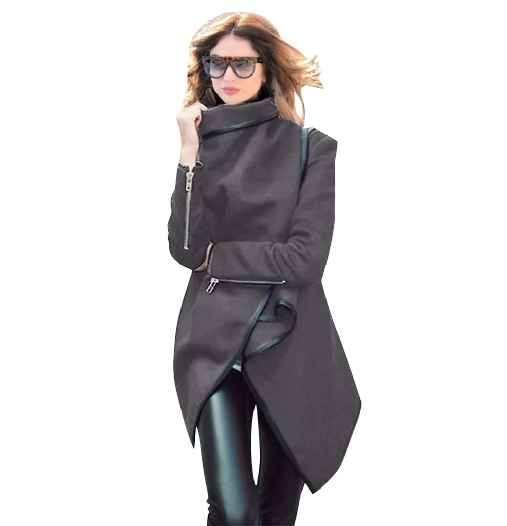 Punk Style 2018 Autumn Winter Women Trench Coat Irregular