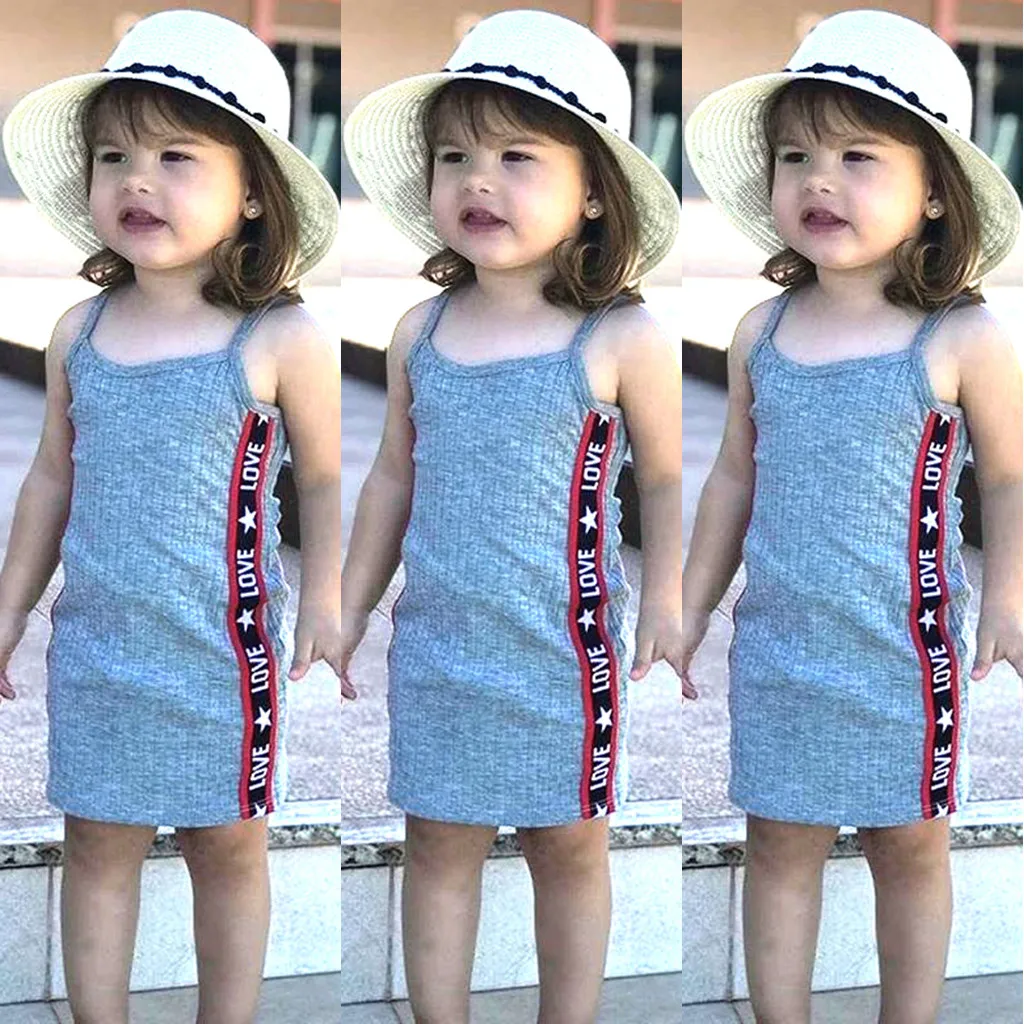 Summer Toddler Kids Bady Girl Sling  Letter Print  Princess Casual Dress Summer Girl Dress