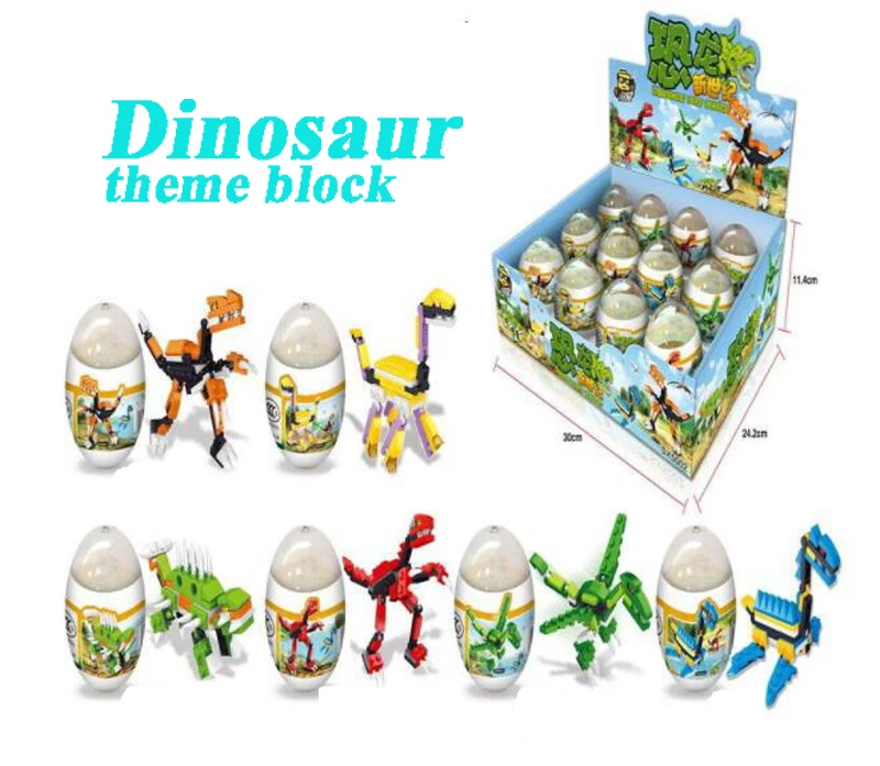 

Free ship NEW 12pc changing formable mini dinosaur theme building block capasule toy eggs party toys favors prizes bag fillers