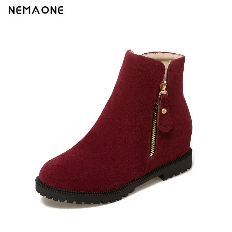 

NEMAONE Women Boots Plus Size 34-43 Fashion Round Toe Ankle Boots Zip Lady Winter Boot Woman Shoes Black red apricot