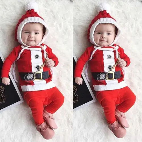 

New Merry Christmas Newborn Santa Clothes Set Infant Baby Girl Santa Claus Red Clothes Pant Legging Child Xmas 2Pcs Outfit Set